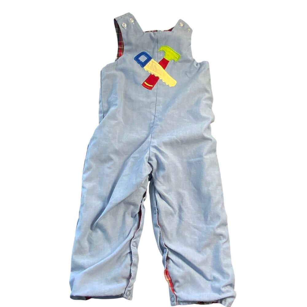 The Bailey Boys Hammer/saw and train Reversible longalls size 2T